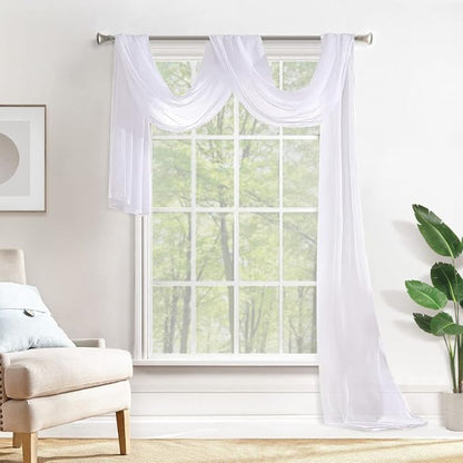 MIULEE Luxury Sheer Voile Elegant Window Scarf Topper - Long Valance Solid Treatment Swags Drapes for Ceremony, Wedding, Canopy Bed - 54" x 216" White 1 Piece
