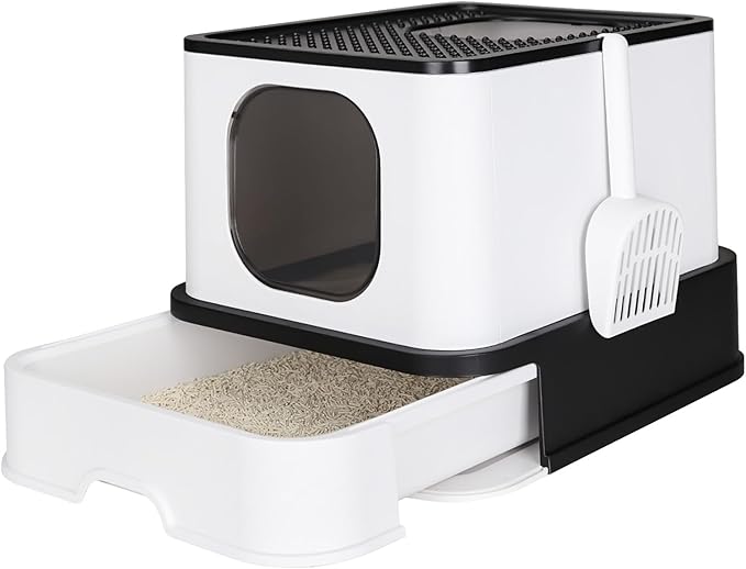 RIZZARI Large Enclosed Cat Litter Box : Covered Leak-Proof Reduces Odor - for Indoor Use Cat Owners (Black)-Mewly Pet