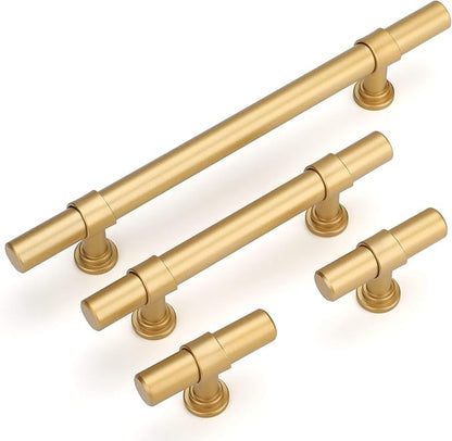 LONTAN 4 Pack Gold Cabinet Knobs Matte Gold Kitchen Cabinet Knobs for Dresser Drawers Brushed Gold T-bar Hardware for Dresser Bathroom