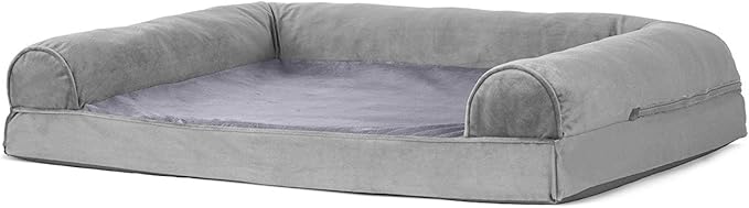 Furhaven Orthopedic Dog Bed for Large/Medium Dogs w/ Removable Bolsters & Washable Cover, For Dogs Up to 55 lbs - Faux Fur & Velvet Sofa - Smoke Gray, Large-Mewly Pet