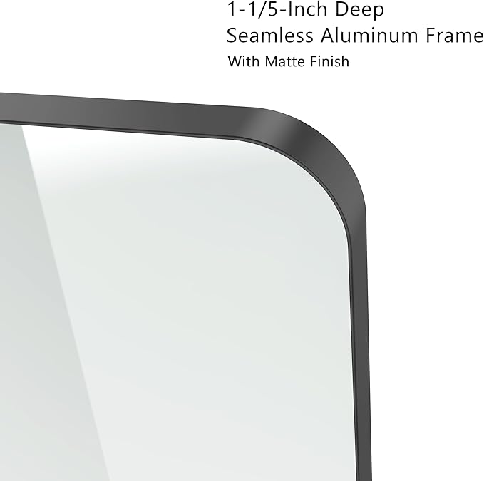 VocalStar Black Bathroom Mirror for Wall, 28 x 36 Inch Rounded Rectangle Metal Framed Bathroom Wall Vanity Mirror Farmhouse, 1/4-inch Shatterproof Glass | Ultra-Flush Hanging