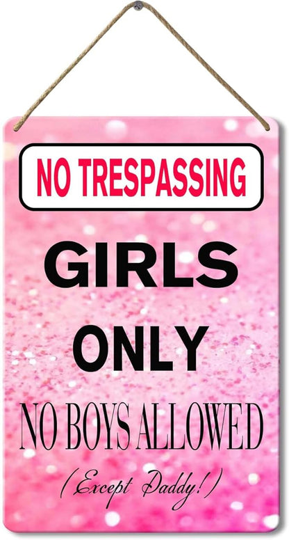 No Trespassing Girls Only Wood Sign, 8x12 Inch, No Boys Allowed Sign for Girl Cave