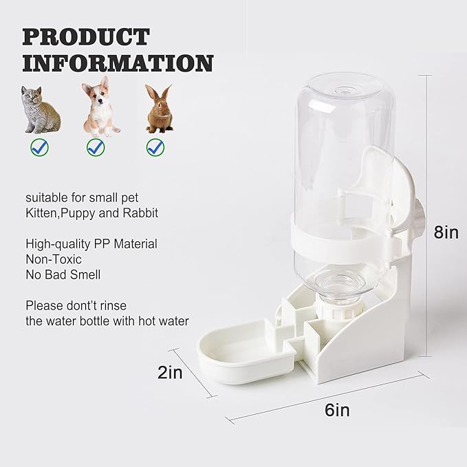 HERCOCCI Rabbit Hay Food Bin Feeder and Bunny Water Bottle Set, Hay Food Feeder Bowls Manger Rack with 500ml Hanging Water Dispenser Prevent Knock Over for Rabbit Guinea Pig Chinchilla (Large, White)-Mewly Pet