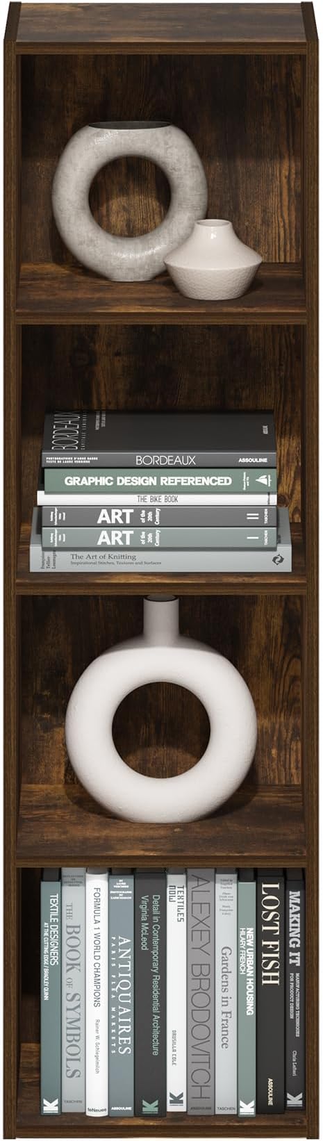 Furinno PASIR Book Shelf, 4-Tier Modern Bookshelf, Open Shelves Bookcase 9" x 12" x 42", for Living Room, Bedroom, Home Office, Amber Pine