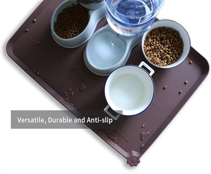 Hoki Found X-Large Silicone Non-Slip Pet Feeding Mats - Waterproof, Ideal for Dogs, Cats & Carpets - Dark Oak-Mewly Pet