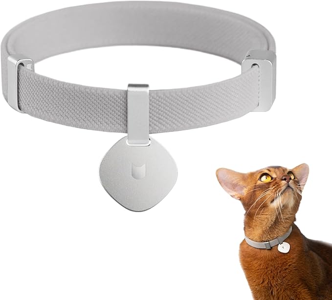 Safety Cat Collar Pro and Tag Set - U.S. IDA Gold Award, Elastic Release Cat Collar Charm Tag, Non Breakaway Cat Collar Adjustable with Charm for Kitten Small Large Cats (Glacier Silver, S)-Mewly Pet