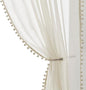 Treatmentex Pom-Pom Polyester Sheer Curtains for Office Outdoor Curtains Bedroom Window Drapes 108 inches Long Rod Pocket Curtain Set for Living Room 2 Pack, Beige
