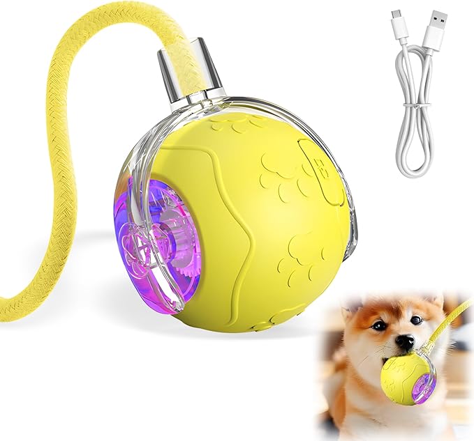 Interactive Cat Toys for Indoor Cats, 2025 New Interactive Cat Toys, Intelligent Automatic Rolling Pet Ball, Automatic Obstacle Avoidance Cat Toy Ball with Rope, Three Modes Adjustment (yellow)-Mewly Pet