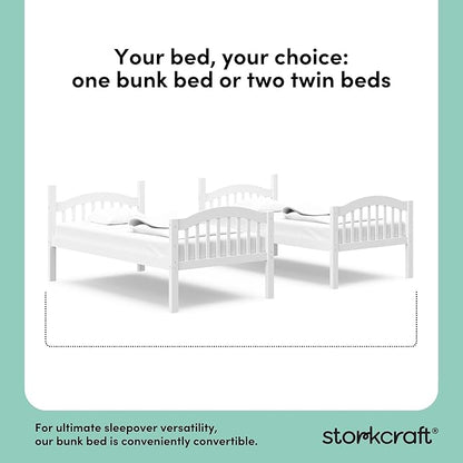 Storkcraft Long Horn Twin-Over-Twin Bunk Bed (White) - GREENGUARD Gold Certified, Converts to 2 Individual Twin Beds