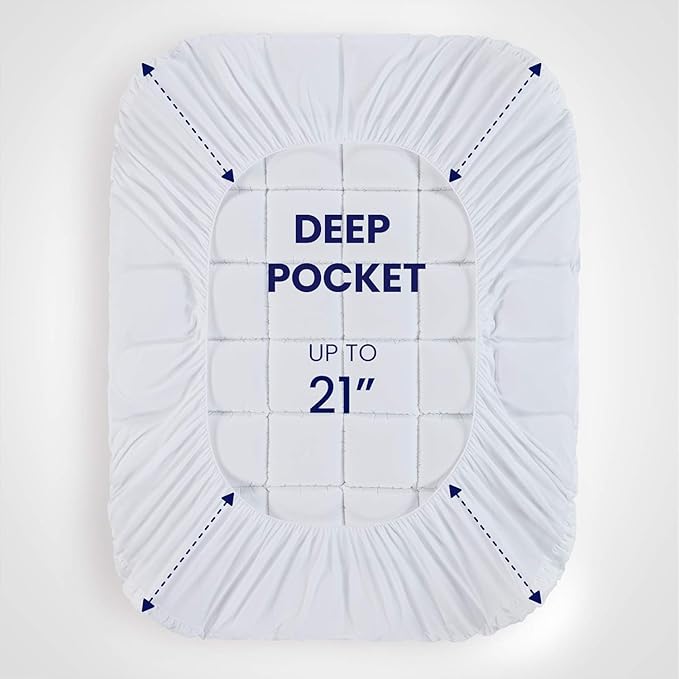 SLEEP ZONE King Size Cotton Mattress Pad, Super Soft Pillow Top Mattress Topper, Thick Fluffy Mattress Cover Deep Pocket 8-21 inches, King, White Cotton Top, King(78X80)