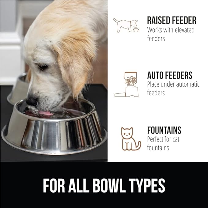 GORILLA GRIP 100% Waterproof Raised Edge BPA Free Silicone Pet Feeding Mat, Dog Cat Food Mats Contain Spills Protects Floors, Placemats for Cats and Dogs Water Bowl, Pets Accessories 16x10, Black-Mewly Pet