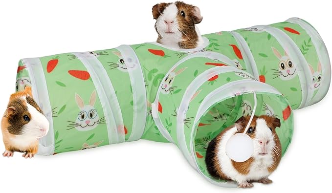 Rypet Guinea Pig Tunnel 3 Way Collapsible Small Pet Tunnels and Tubes with Interactive Ball for Baby Rabbit Ferret Hamster Chinchilla Hedgehog Hiding and Resting-Green-Mewly Pet