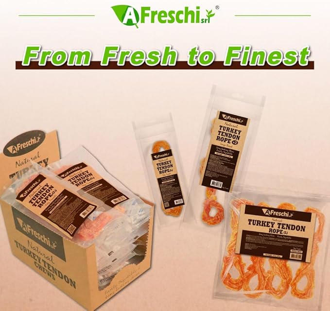 Afreschi Natural Turkey Tendon Rope (L) 1 Unit per Pack, Dog Treats for Signature Series, All Natural Human Grade Puppy Chew, USA-Sourced Turkey Tendon, Hypoallergenic, Rawhide Alternative-Mewly Pet