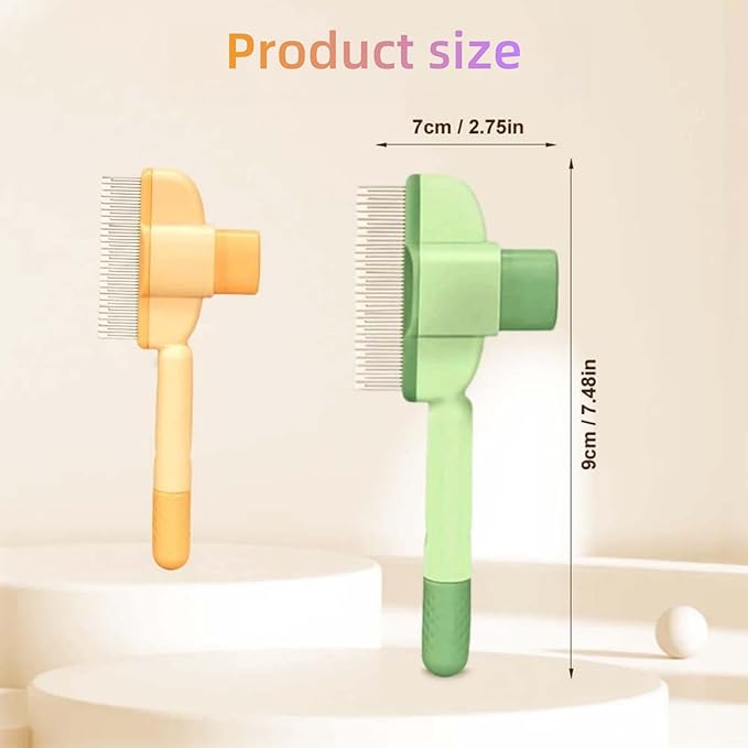 Zen Brush for Cats & Dogs, Avatore Zenbrush Pet Comb, Self-Cleaning Grooming Brush, Stainless Steel Teeth for Shedding Hair Removal 2-pack (Green+Yellow)-Mewly Pet