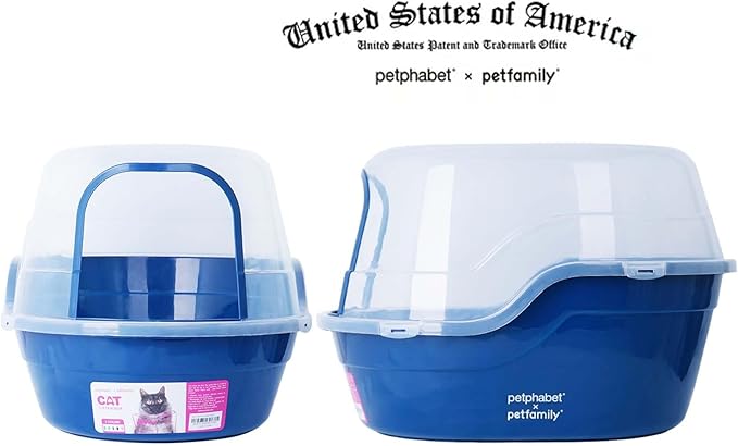 petphabet Covered Litter Box, Jumbo Hooded Cat Litter Box Holds Up to Two Small Cats Simultaneously,Extra Large (Navy Blue)…-Mewly Pet