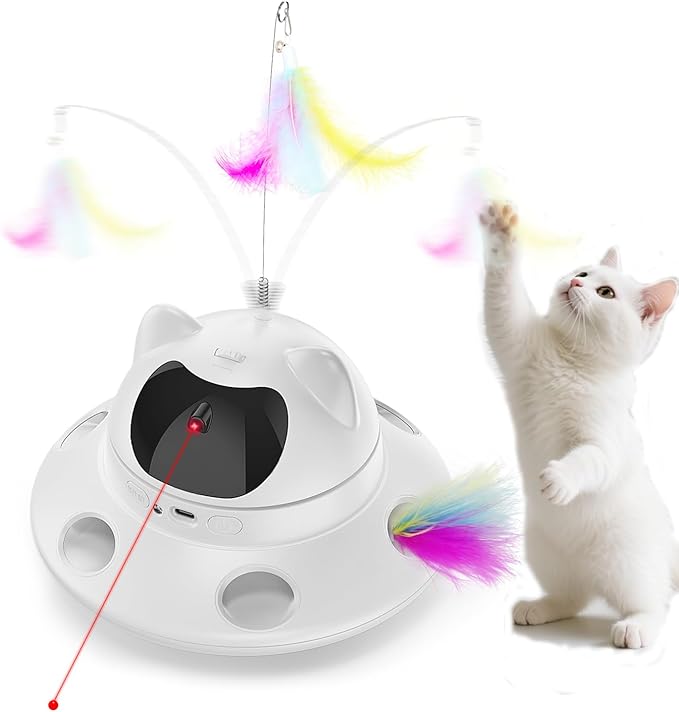 Cat Laser Toy,Automatic Laser cat Toy 3-in-1 Interactive Automatic Motion Activated Moving 6 Holes Whack A Mole Feather, USB Rechargeable Electronic Smart Sensor Kitten Toys for Indoor Exercise-Mewly Pet