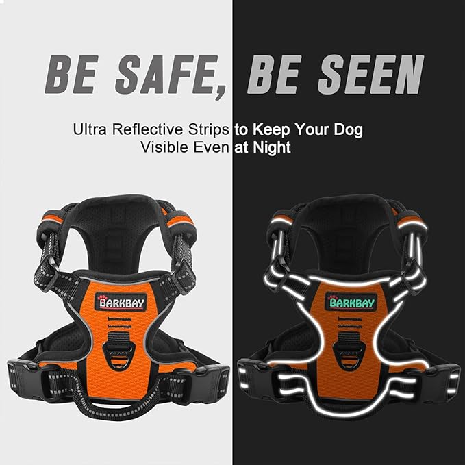 BARKBAY No Pull Dog Harness Front Clip Heavy Duty Reflective Easy Control Handle for Large Dog Walking(Orange,S)-Mewly Pet