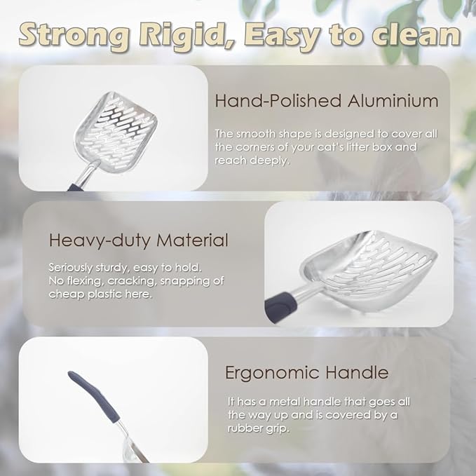 Aluminum Cat Litter Scoop in Holder, Non-Stick Cat Poop Scooper with Holder, Fast Sifting Kitten Poop Lifter and Caddy (Blue)-Mewly Pet