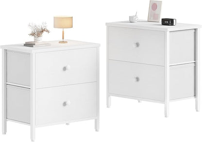 BOLUO White Nightstands Set of 2, 2 Drawer Dresser for Bedroom Night Stand Small Dresser End Table with Drawers Modern