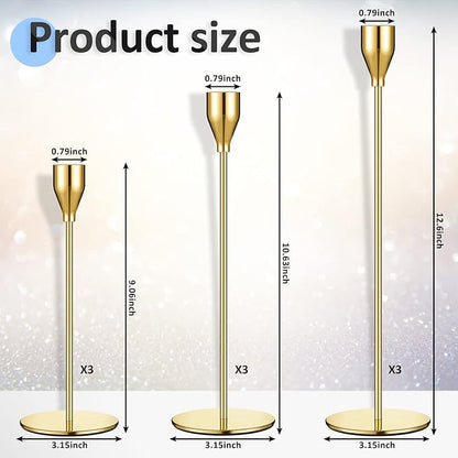 Set of 18 Tall Candlestick Holders Thin Metal Taper Candle Holders for Table Centerpiece Modern Decorative Pillar Candle Sticks Stand for Home Wedding Christmas Decoration(Gold)