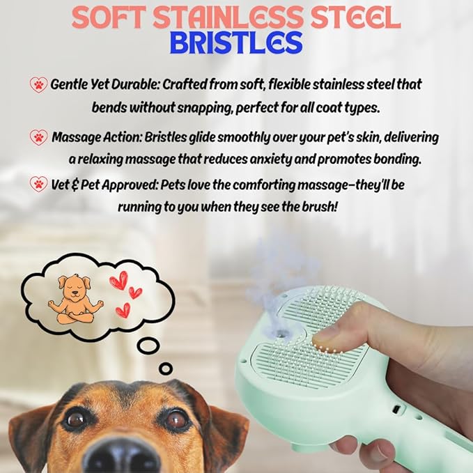 Pet Steam Brush for Cats Dogs, 3-in-1 Cat Grooming Tool with Water Spray and Quick Hair Release Button, Hair Removal Comb for Shedding, Steamy Brush (White)-Mewly Pet