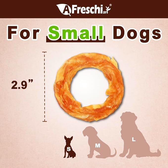 Afreschi Turkey Tendon Small Ring (S) 6 Pieces per Pack, USA-Sourced Turkey Tendon, All Natural Human Grade Puppy Chew, Hypoallergenic, Rawhide Alternative, Dog Treats for Small Breeds-Mewly Pet