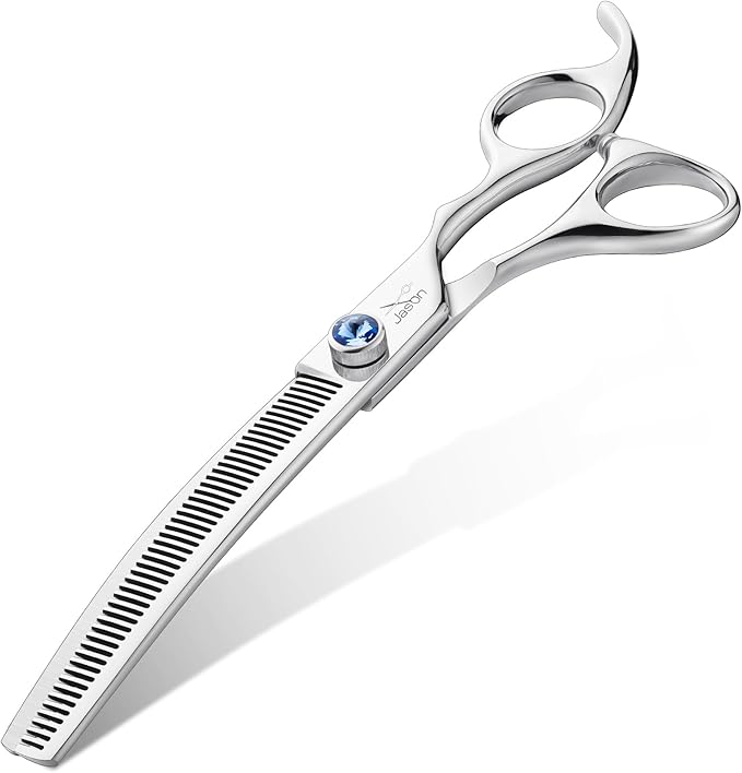 JASON 7" Curved Thinner Dog Scissors - Ergonomic Dog Grooming Scissors Silver Curved Blender Dog Shears 440C Stainless Steel Grooming Shears Professional Pet Shears For Groomer (50-Teeth)-Mewly Pet