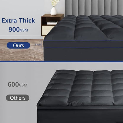 CYMULA Full Bed Mattress Topper, Grey Cooling Mattress Pad Cover, Thick Full Size Pillow Topper Soft with Deep Pockets, Washable Plush Down Alternative Fill Mattress Protector