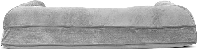 Furhaven Orthopedic Dog Bed for Large Dogs w/ Removable Bolsters & Washable Cover, For Dogs Up to 95 lbs - Faux Fur & Velvet Sofa - Smoke Gray, Jumbo/XL-Mewly Pet