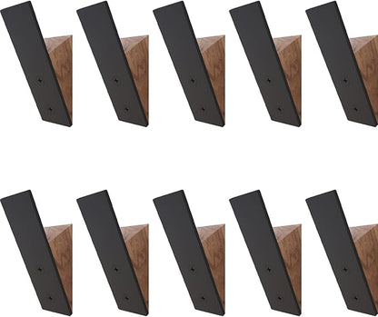 Homeforia Walnut Wood Coat Hooks, High End Walnut Wood & Black Metal Wall Mounted Coat Hook, Mid-Century Modern Clothes Hooks, Heavy Duty Wooden Hook for Hanging Coats, Hats, Towels & More, Set of 10