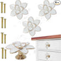 4 Pcs Petal Cabinet Knobs，Zinc Alloy Flower Shape Single Hole Knob with Screws for Dresser Handles Cabinet Wardrobe Door Handle Decorative Furniture (White Flower Pearl)