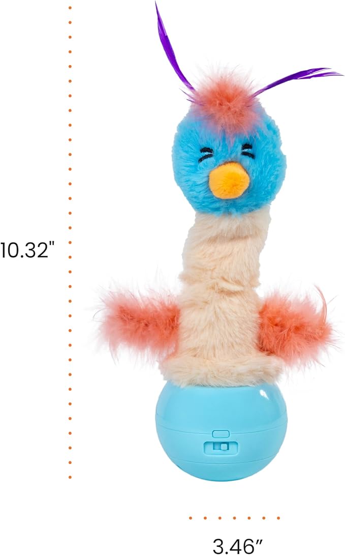 Catstages Electronic Dancing Ostrich Interactive Cat Toy, Wobbles and Plays Music, Battery Powered, Plush, Blue-Mewly Pet