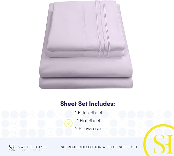 Queen Size Bed Sheets - Breathable Luxury Sheets with Full Elastic & Secure Corner Straps Built In - 1800 Supreme Collection Extra Soft Deep Pocket Bedding Set, Sheet Set, Queen, Lilac