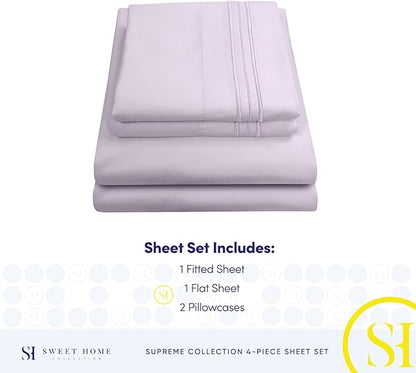 King Size Sheets - Breathable Luxury Bed Sheets with Full Elastic & Secure Corner Straps Built In - 1800 Supreme Collection Extra Soft Deep Pocket Bedding Set, Sheet Set, King, Lilac