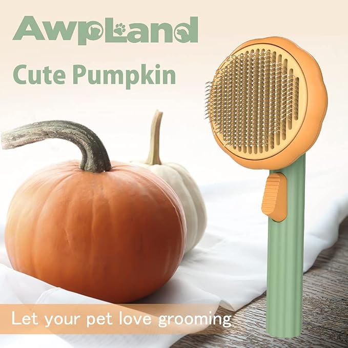 Pumpkin Self Cleaning Brush for Pet Deshedding - Deep Cleaning for Dogs, Cats, Puppies, Rabbits, Bunnies-Mewly Pet