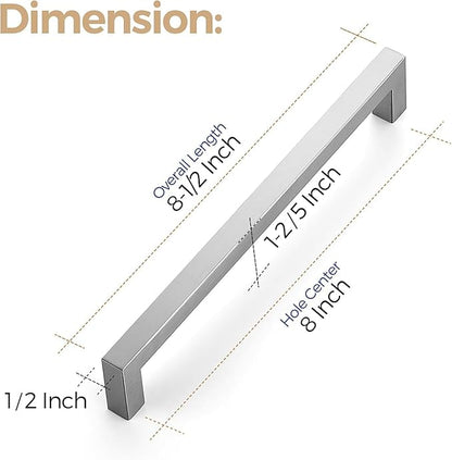 Ravinte 3 Pack 8 Inch Square Cabinet Handles - Satin Nickel & Brushed Nickel Drawer Pulls - Kitchen Cabinet Hardware
