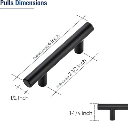JOY DECOR 3 Pack Cabinet Handles, Black Cabinet Pulls, 2-1/2 in Hole Center Kitchen Hardware, Stainless Steel T Bar Handles for Dresser Drawers