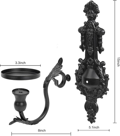 GAKA Wall Sconce Candle Holder Set of 2 Gothic Metal Candle Sconce Black Candle Holders Vintage Wall Mount Candle Holders Decorative,Black