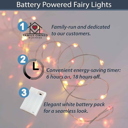 QBIS Battery Powered Fairy Lights for Halloween Decorations, 40 LEDs, Red, Orange, Yellow Battery Operated String Lights for Christmas, 6hr Timer Mode, Party, Bedroom, Dorm Lighting - 2 Pack