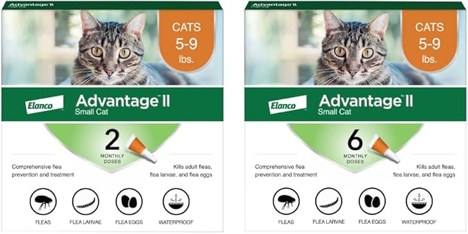 Advantage II Small Cat Vet-Recommended Flea Treatment & Prevention | Cats 5-9 lbs. | 8-Month Supply-Mewly Pet