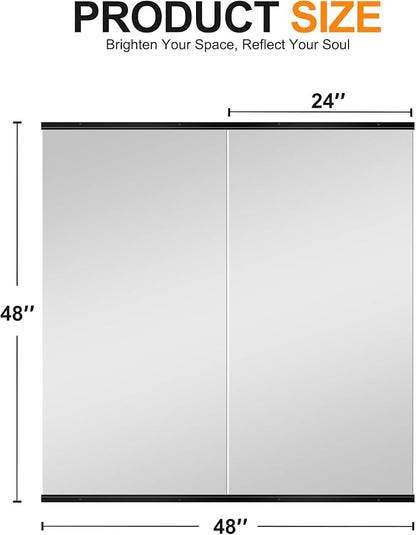 Delma Home Gym Mirror, 48''x24''x2PCS, Large Full Body Tempered Glass Frameless, Wall-Mounted for Gym, Yoga, Garage, Bedroom, Bathroom