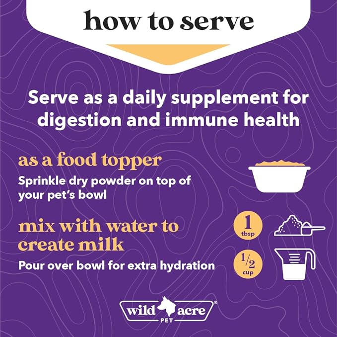 Wild Acre Goat Milk Powder for Dogs - Complete Protein Goat Milk with Nutritional Yeast for Sensitive Stomachs - Gentle Probiotic & Prebiotic Protein for Dogs, Puppies and Cats - 7oz-Mewly Pet