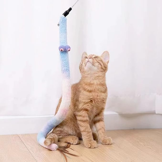 Cat Toys for Indoor Toys,Rainbow Cat Wand Toys,Feather Flips Plush Ball Cat Toys,Interactive Feather Toy for Teaser Play and Chase Exercise with Kitten 3 Pack (Pack 3)-Mewly Pet