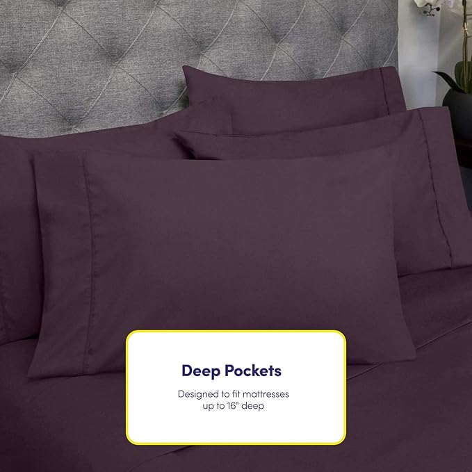 Cal King Size Bed Sheets - 6 Piece 1500 Supreme Collection Fine Brushed Microfiber Deep Pocket California King Sheet Set Bedding - 2 Extra Pillow Cases, Great Value, California King, Purple