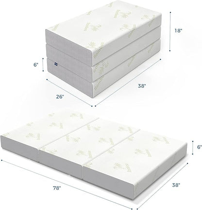 Inofia Twin Folding Mattress, 6 Inch Trifold Memory Foam Mattress with Ultra Soft Removable Cover, Non-Slip Bottom & Breathable Mesh Sides, Foldable & Portable - Twin Size (78" x 38" x 6")