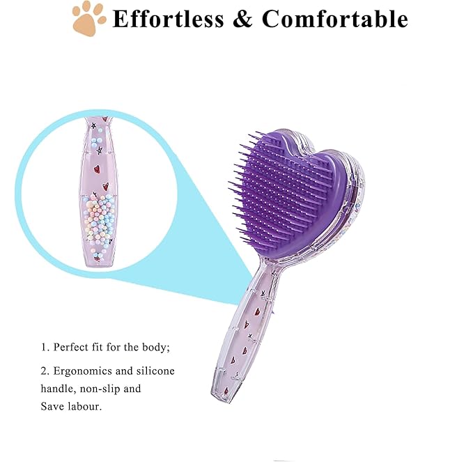 Small Dog Brush, Soft Dog Brush for Shih Tzus, Yorkies, Maltipoos, Maltese ， Love Shape Puppy Massaging Hair Brush, Cat Brush, for Small Dogs Cats Rabbits of All Hair Types (Purple)-Mewly Pet