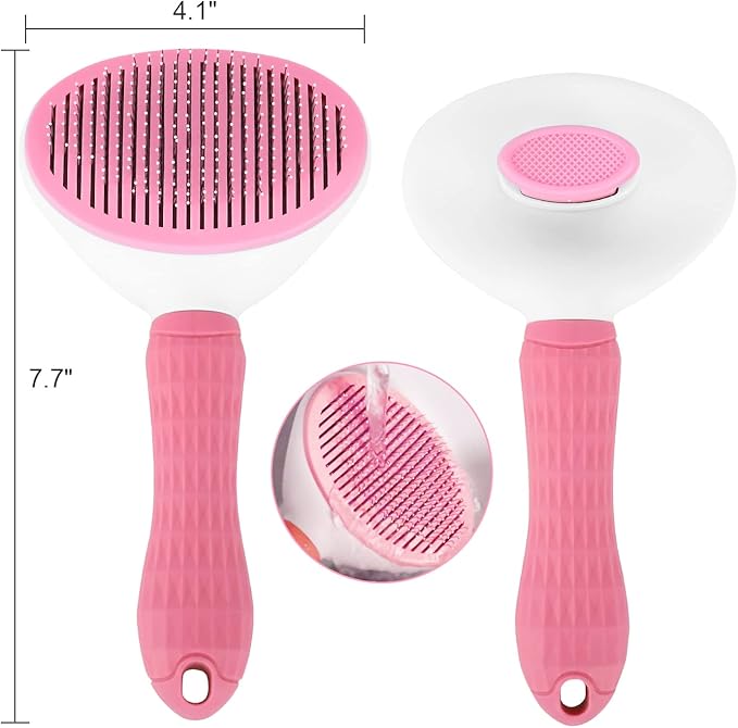 Depets Self Cleaning Slicker Brush, Dog Cat Bunny Pet Grooming Shedding Brush - Easy to Remove Loose Undercoat, Pet Massaging Tool Suitable for Pets with Long or Short Hair Pink-Mewly Pet
