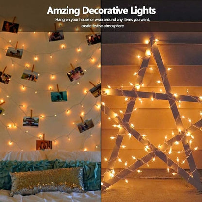 ODEETRONIC Warm Christmas Lights - 21.63ft 100Count Steady & Blink Clear Christmas Lights, UL Certified Incandescent Fairy String Light, White Wire Xmas Tree Light Connectable for Indoor Outdoor Party