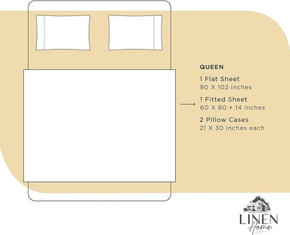 Linen Home 100% Cotton Percale Sheets Queen Size, Ivory, Deep Pocket, 4 Pieces Set - 1 Flat, 1 Deep Pocket Fitted Sheet and 2 Pillowcases, Crisp Cool and Strong Bed Linen