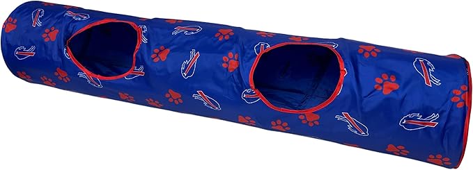 NFL Buffalo Bills Cat Tunnel Tube Toy with Plush Football Catnip and Feathers Collapsible Tunnel for Cats to Play, Peek and Hide, Sporty & Fun Cat Tunnel Toy with Team Logo All-Over Design!-Mewly Pet